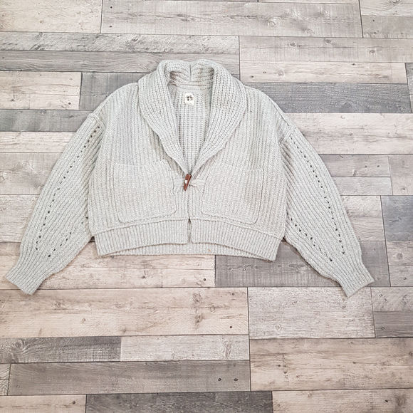 Sweaters - Free People Jackson Chunky Knit Cardigan Cardi Large UK 16 Grey Toggle BN